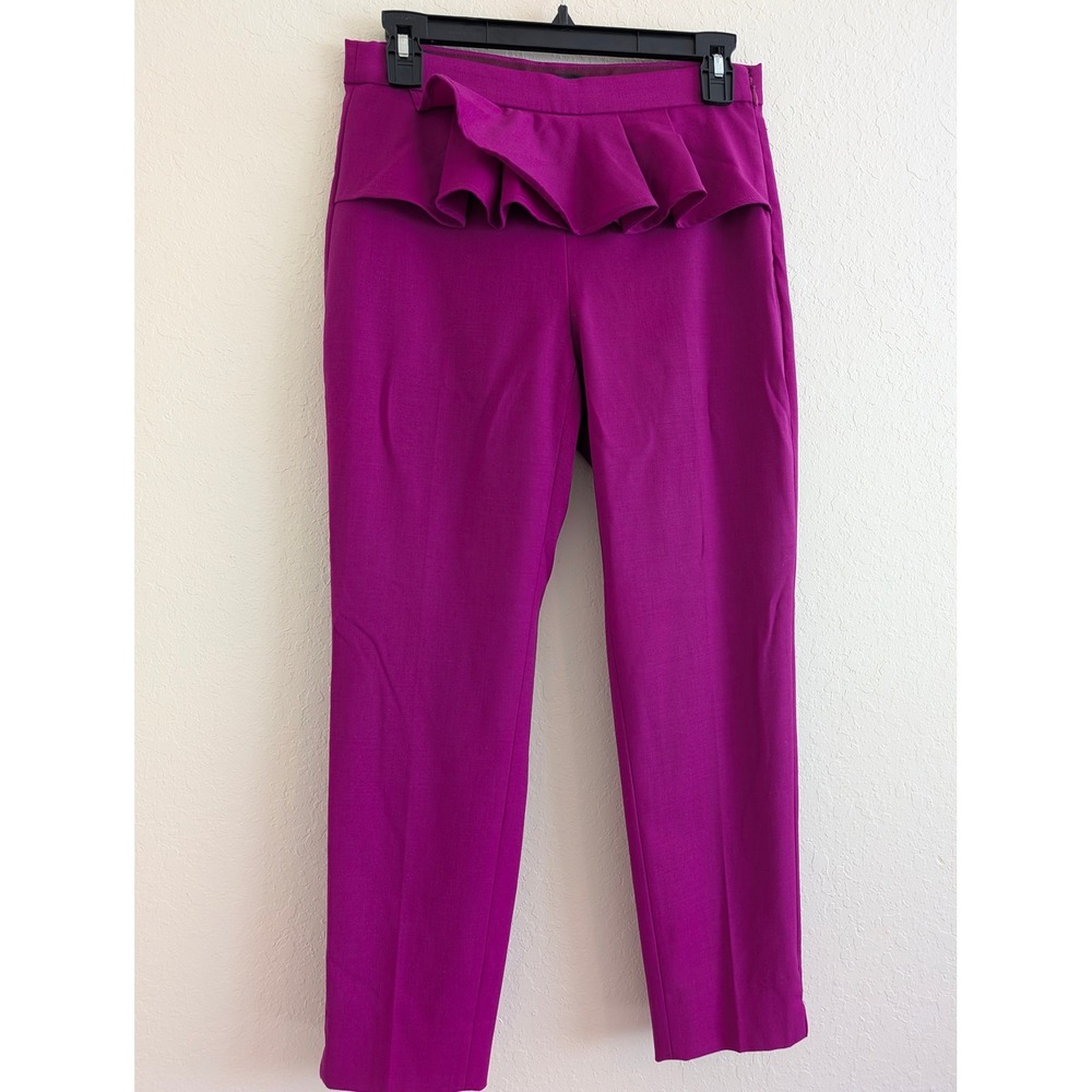 J.Crew Magenta Purple Ruffle Peplum Wool Blend Trousers Pants Size 0